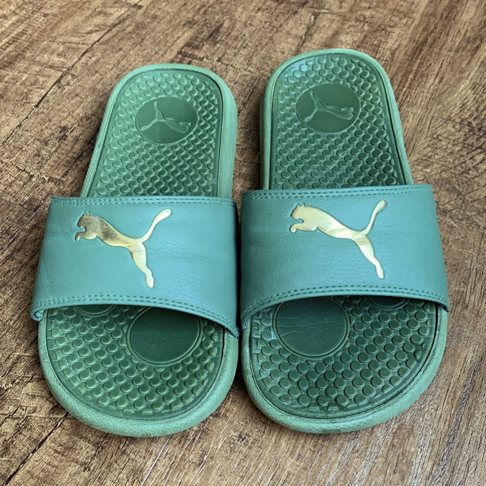 PUMA womens Cool Cat Slide Sandal Olivine-puma Team Gold 6 US